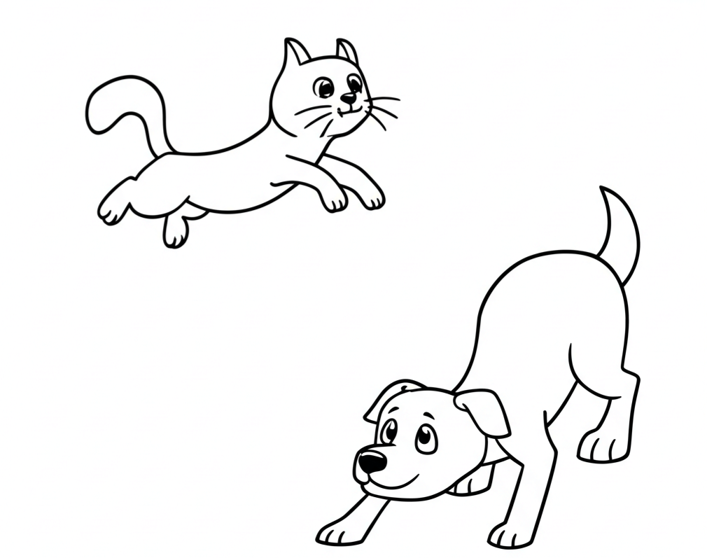 Cat jumping over a dog