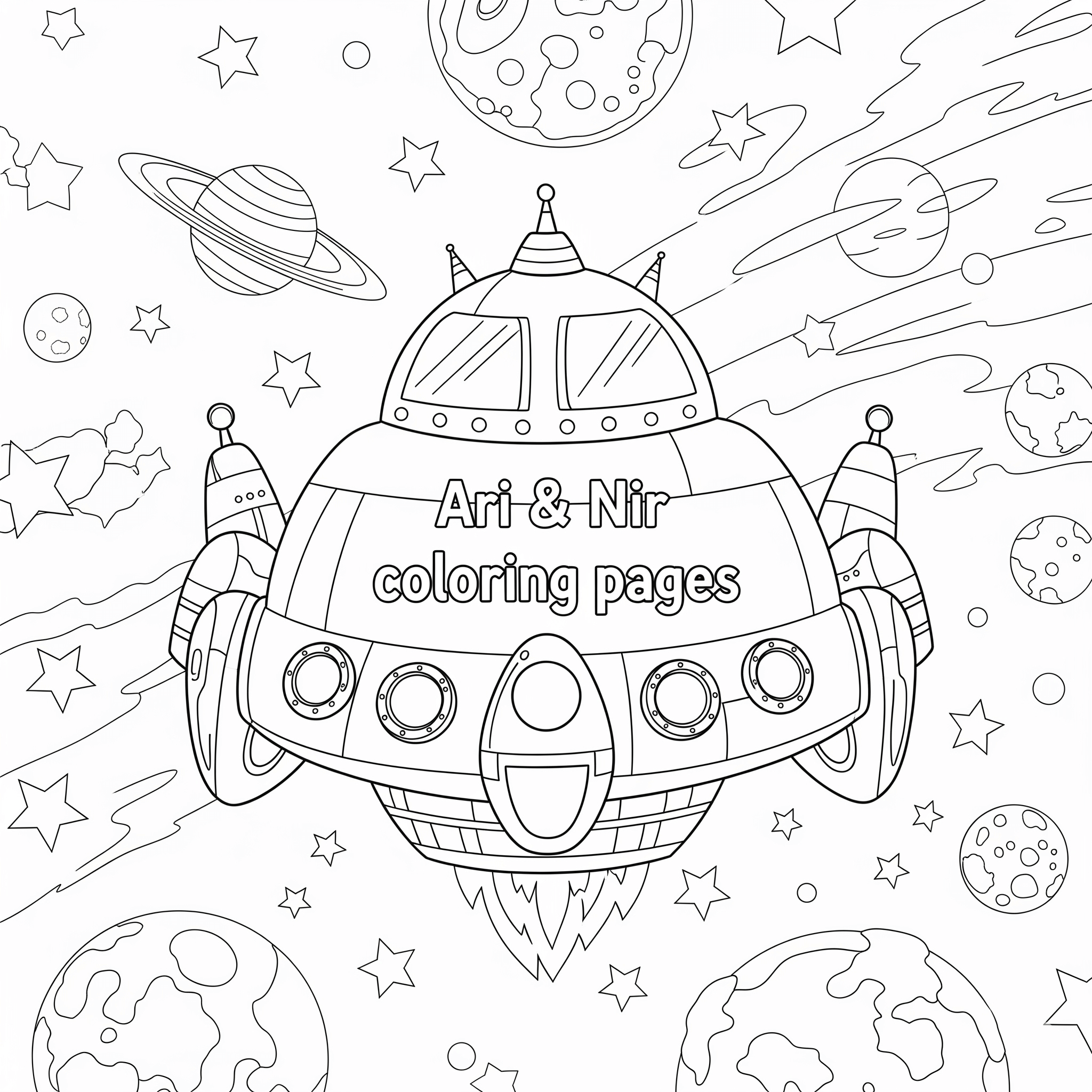 Coloring page of a spaceship