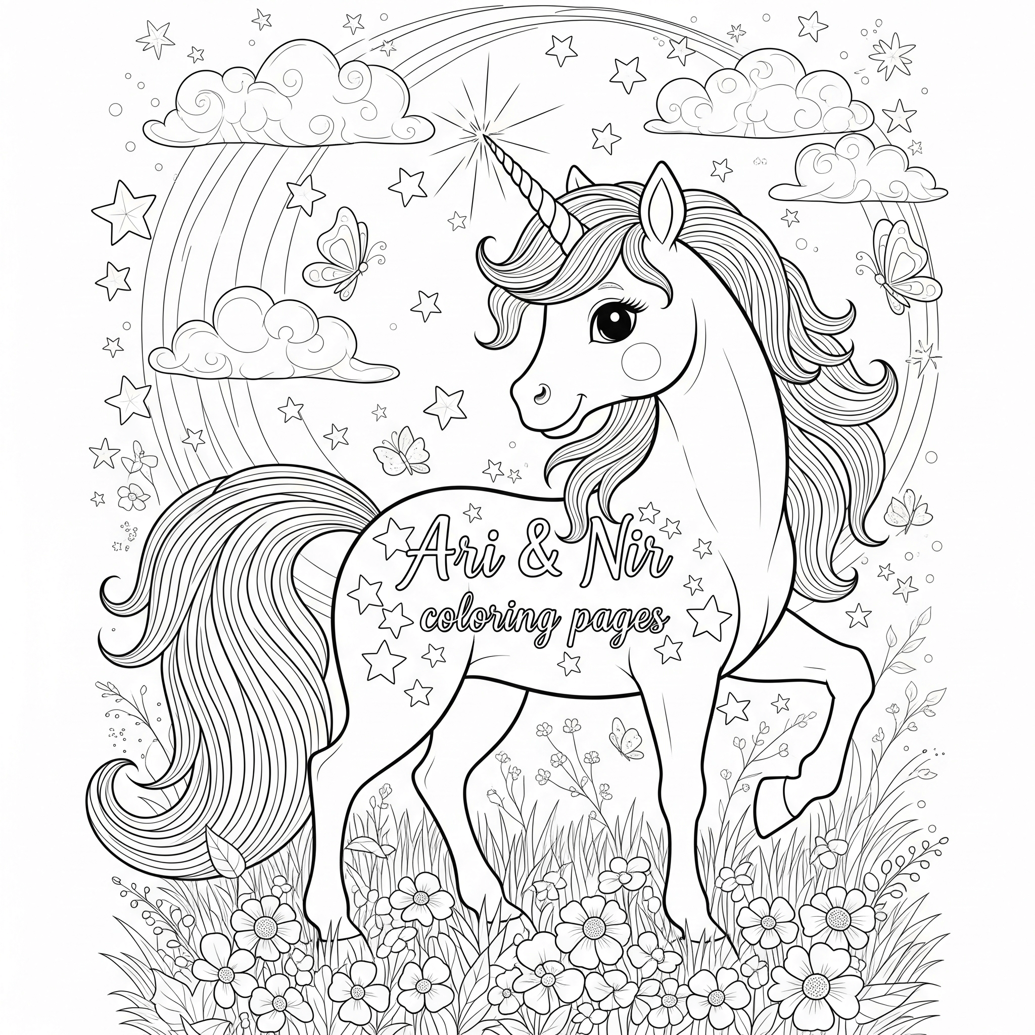 Coloring page of a unicorn