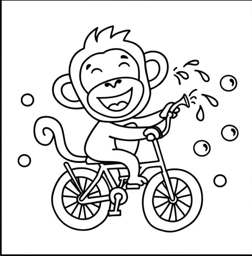 Monkey riding a bike and splashing water