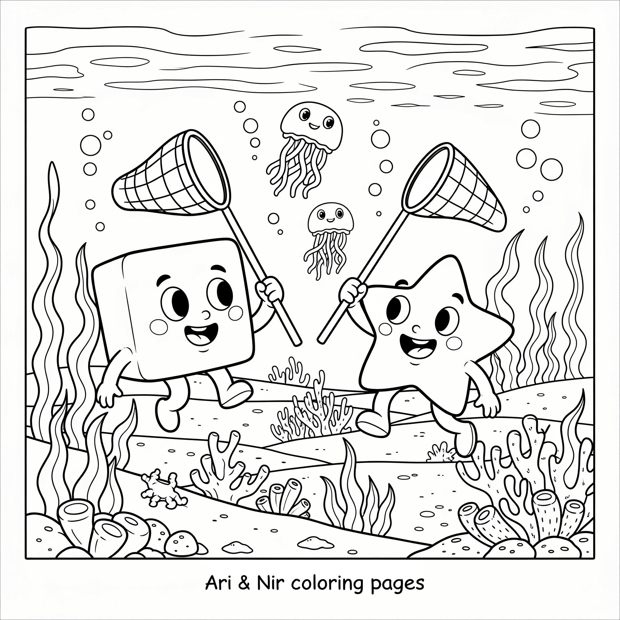 Underwater friends catching jellyfish